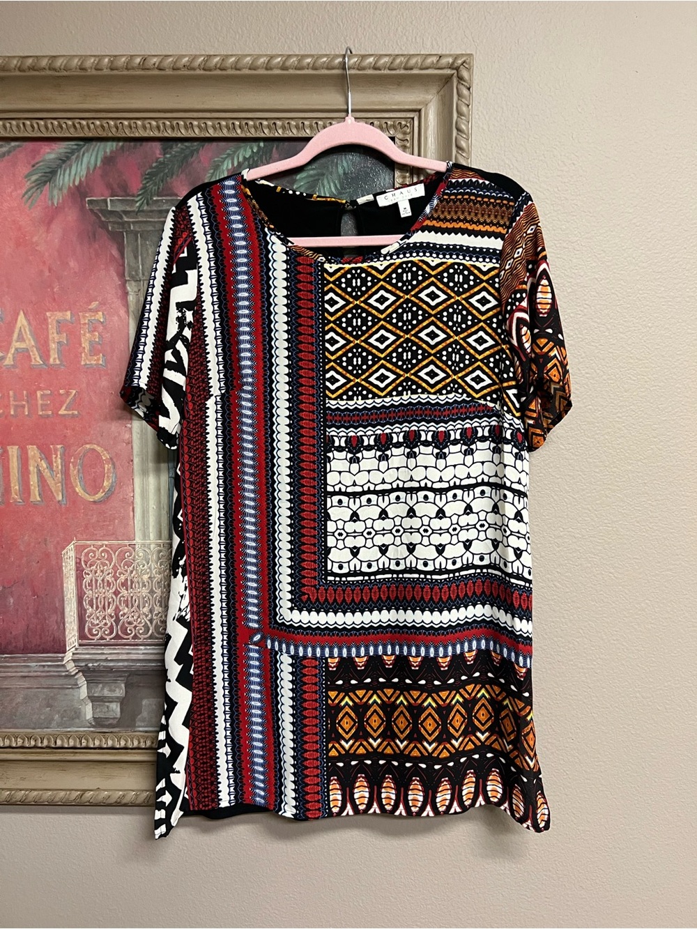 Chaus New York Multi Patterned Short Sleeve Tunic Top